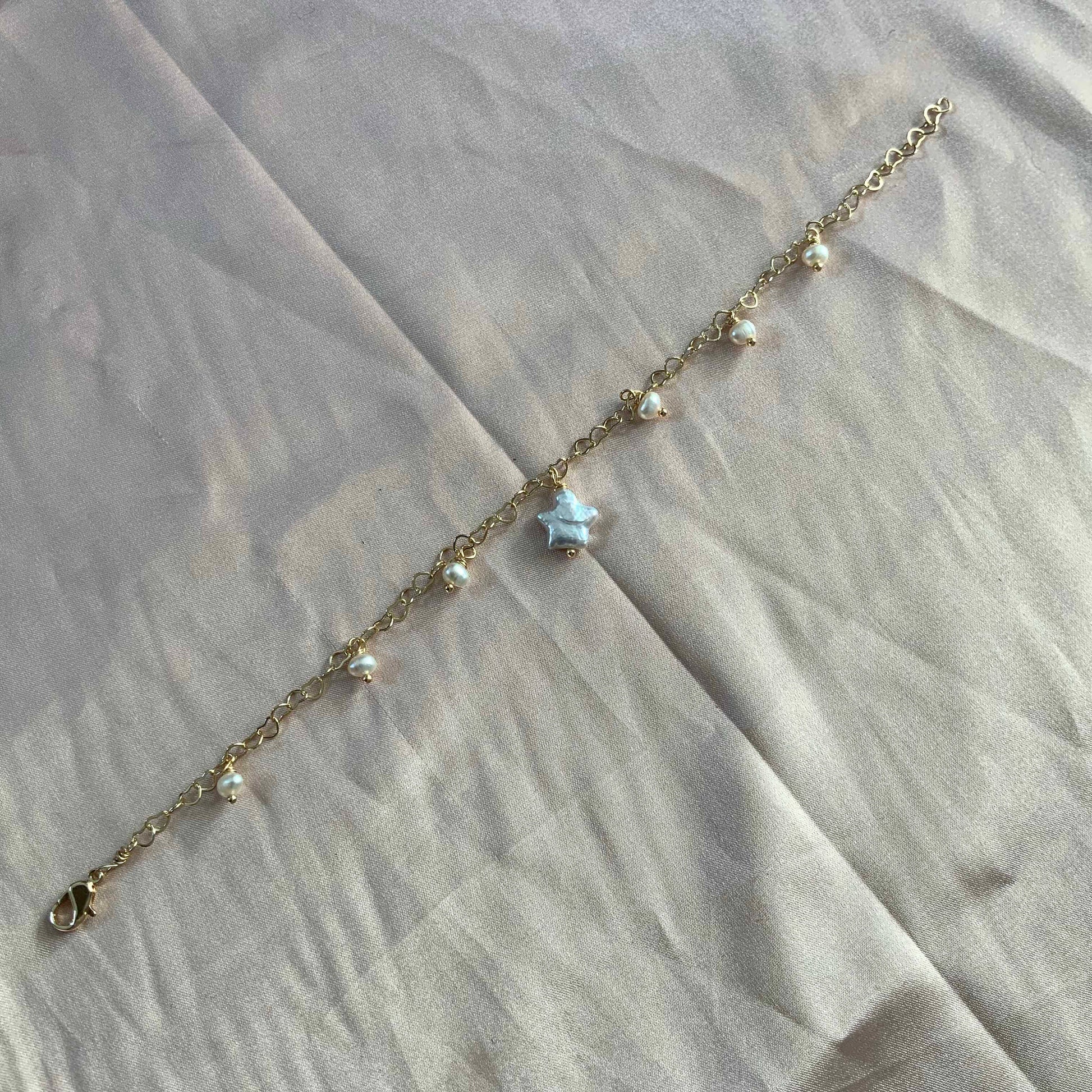Natural Star Pearl Love Heart Chain Bracelet Gift For Her