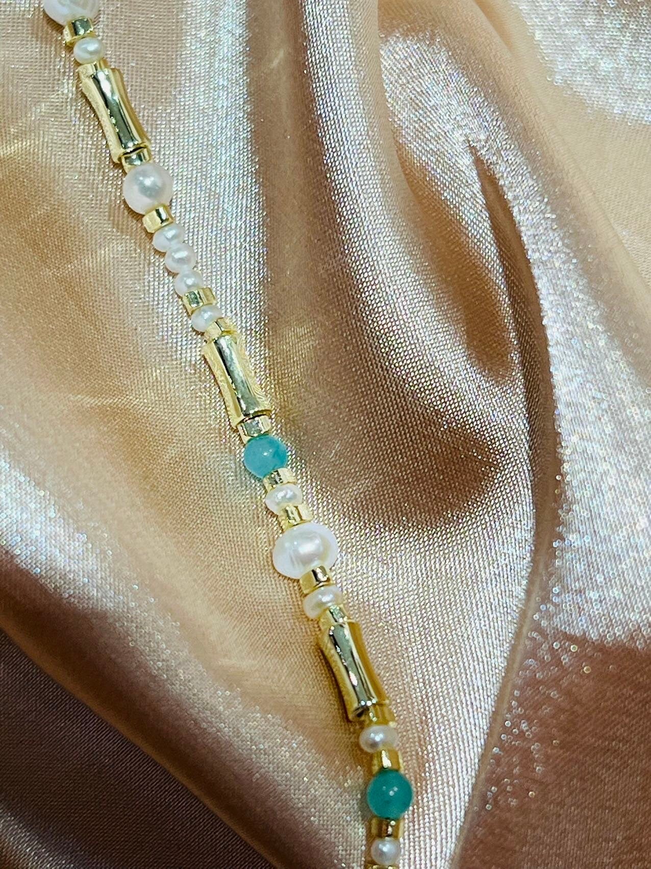 Beaded Pearl bracelet with Amazonite
