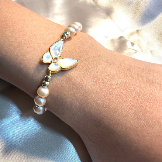 Butterfly Fully Beaded Pearl Bracelet