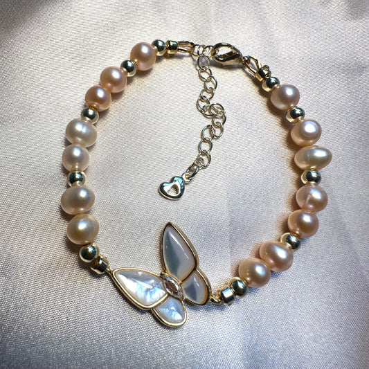 Butterfly Fully Beaded Pearl Bracelet