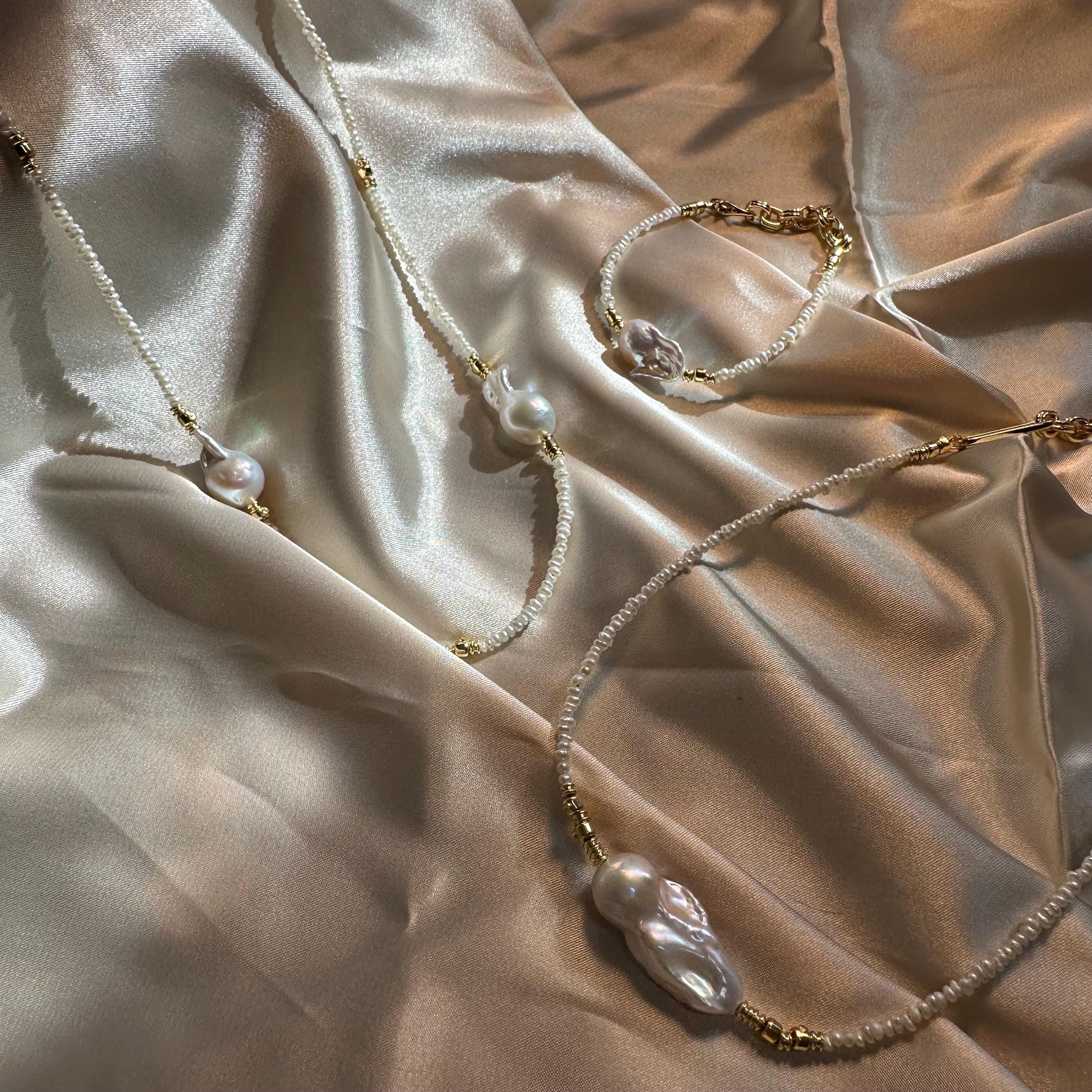 Flame Ball Pearl Seed Pearl Gold Filled Necklace Gift For Her Beaded Pearl Necklace