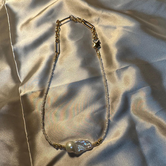 Flame Ball Pearl Seed Pearl Gold Filled Necklace Gift For Her Beaded Pearl Necklace