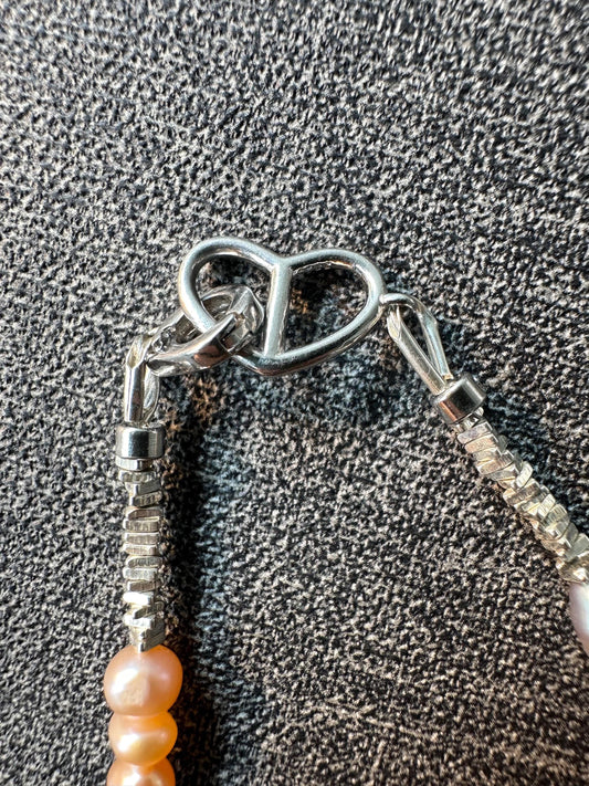 Heart clasp Sterling Silver strand necklace Gift For Her multicolor beaded freshwater pearl Necklace