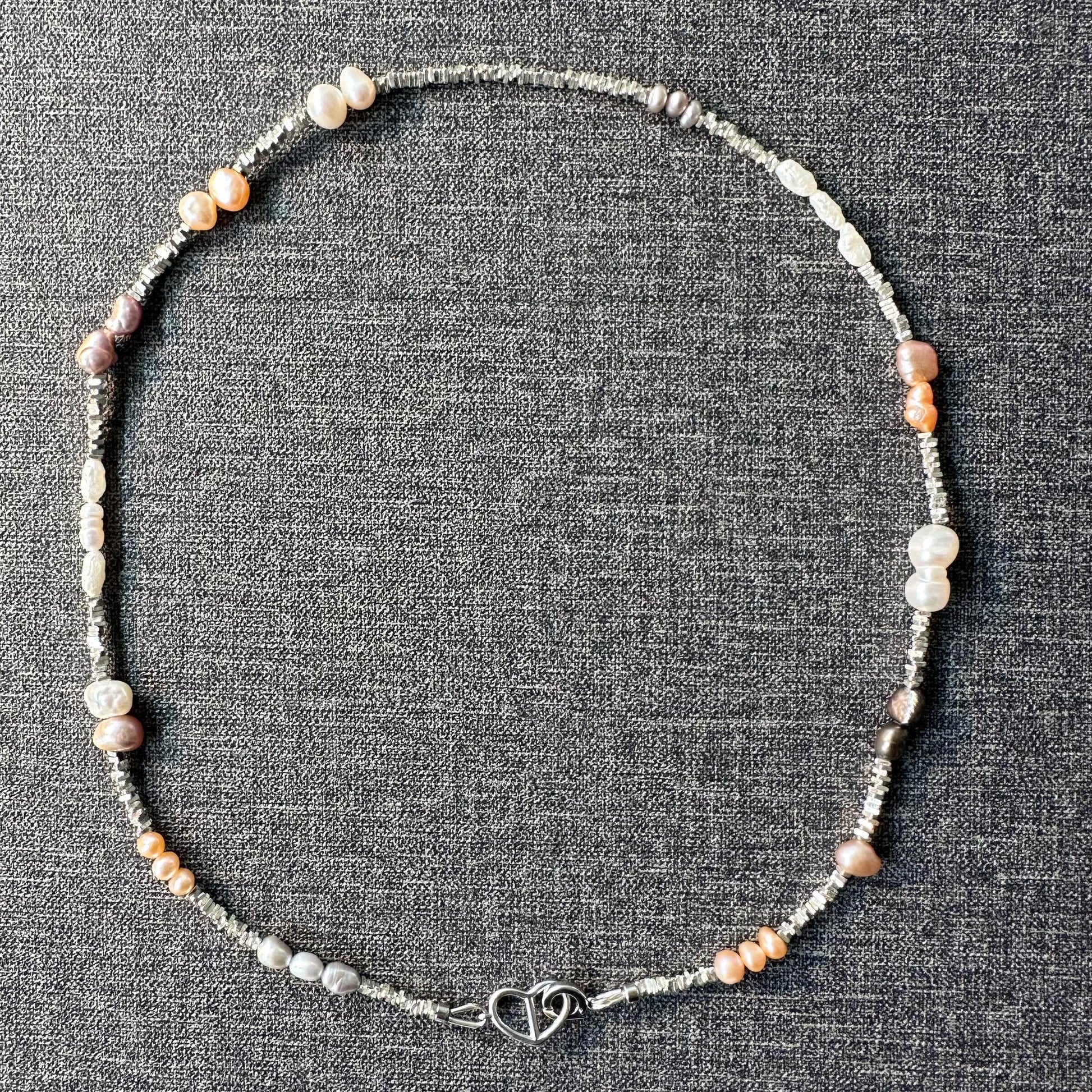 Heart clasp Sterling Silver strand necklace Gift For Her multicolor beaded freshwater pearl Necklace