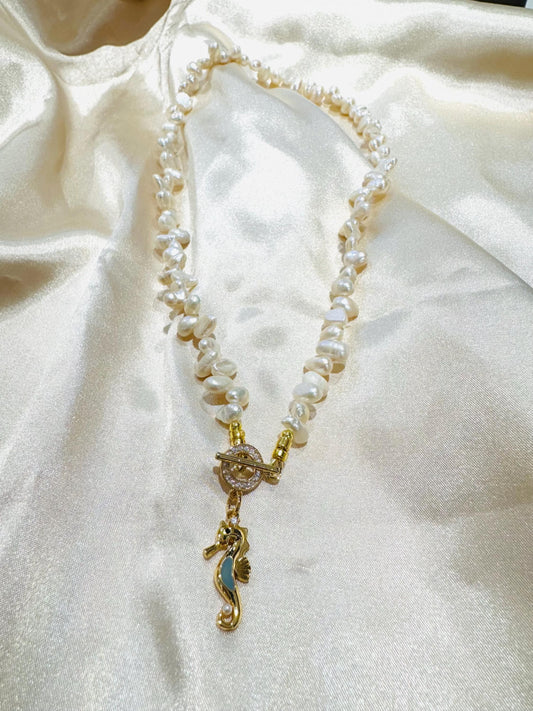 Seahorse 18K Gold Fill Freshwater Irregular Pearls Necklace Gift For her