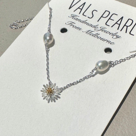 Sterling Silver Pearl Necklace Daisy Necklace Gift For Her